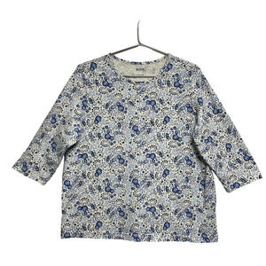 Blair Blue White Floral Women's 3/4 Sleeve Top Blouse - Size L
